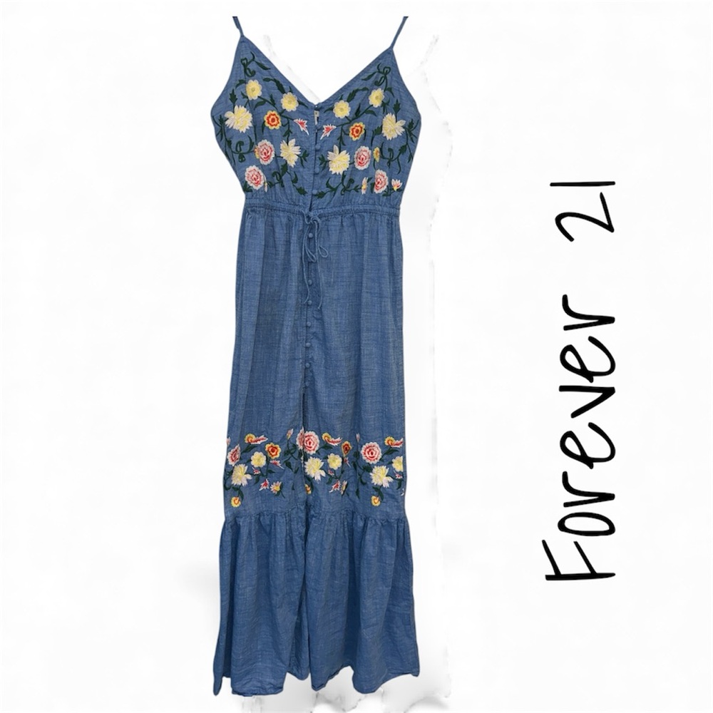 Forever 21 Denim Blue Floral Maxi Dress